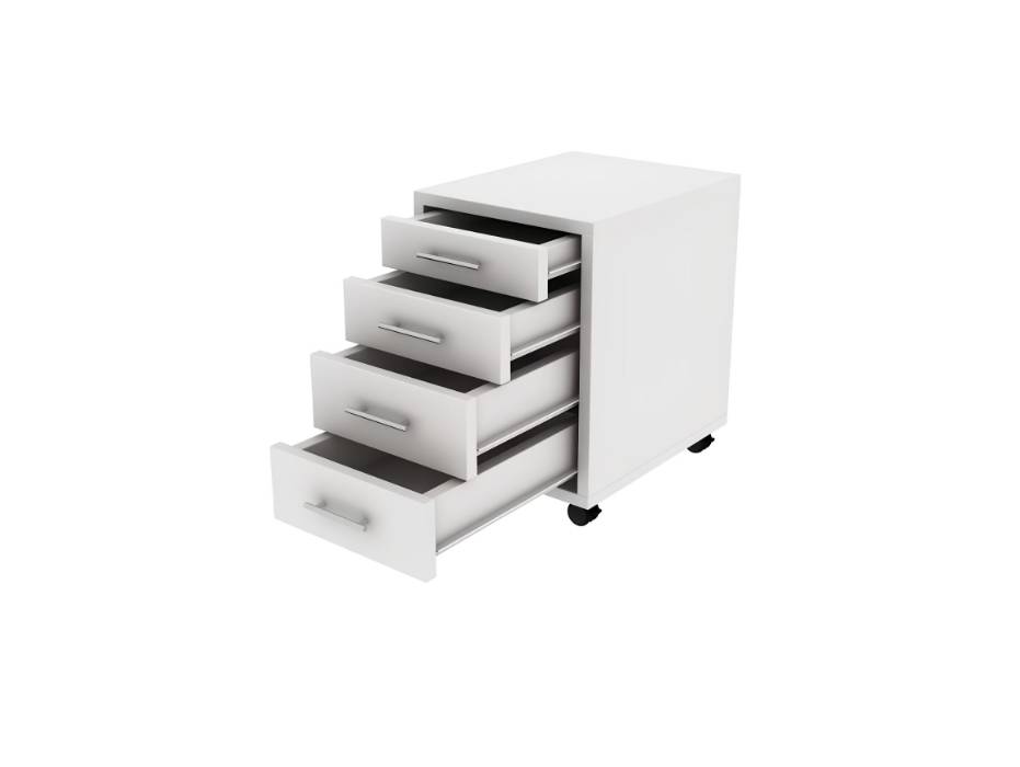 RIGID Wooden 4 Drawer Mobile Pedestal Filing Cabinet, Under Desk Storage Unit on Wheels, Bedside Organizer for Home & Office, White (50D x 40W x 56H CM)