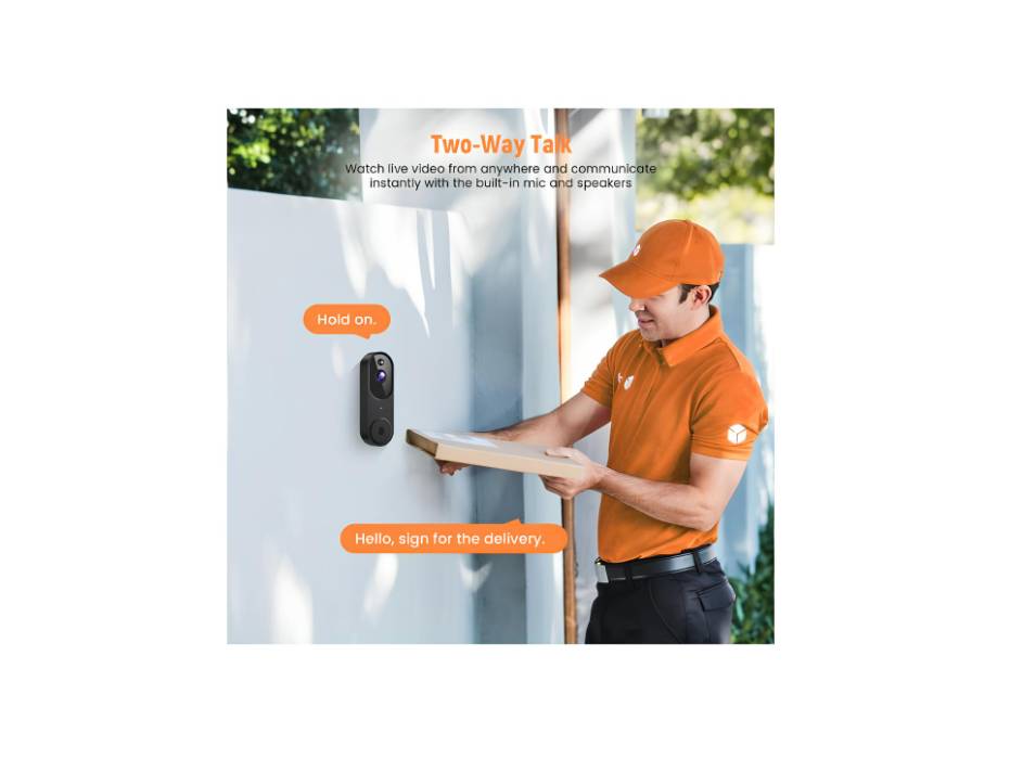 GridTera - Wireless Video Smart Doorbell, AI Human Detection and Instant Alerts, Night Vision, 2-Way Audio, Battery Powered