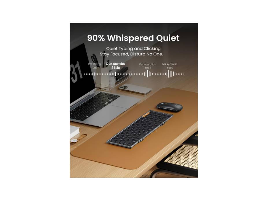 ProtoArc Foldable Keyboard and Mouse, XKM01 True Full-Size Folding Keyboard, 2.4G+Dual Bluetooth Portable Mouse Keyboard
