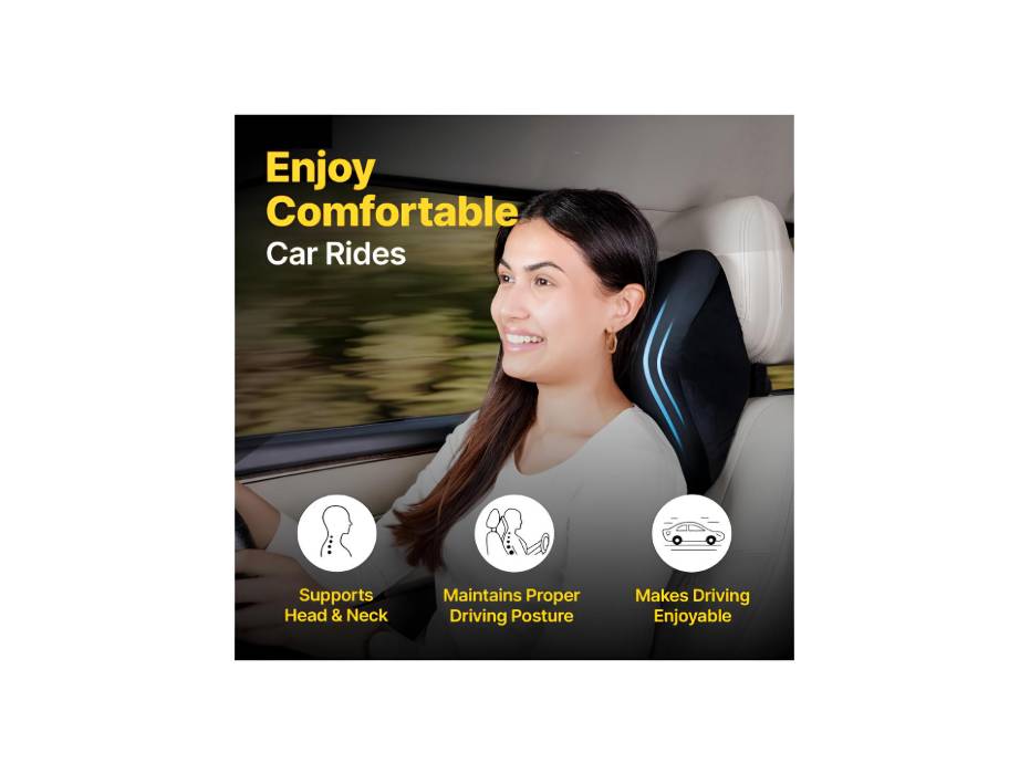 Frido Ultimate Car Neck Rest Pillow, Superior Orthopedic Neck Car Support Memory Foam Pillow, Hi-Per Foam, Relieves Neck Pain, Promotes Proper Posture, Universal Fit, Washable Velvet Cover (Black)