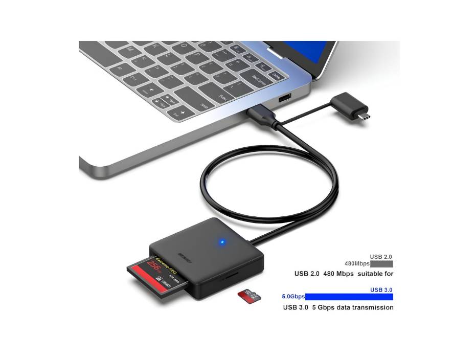 BENFEI 4in1 USB 3.0 and USB-C to SD Micro SD MS CF Card Reader Adapter, 4 Cards Simultaneously Read and Write