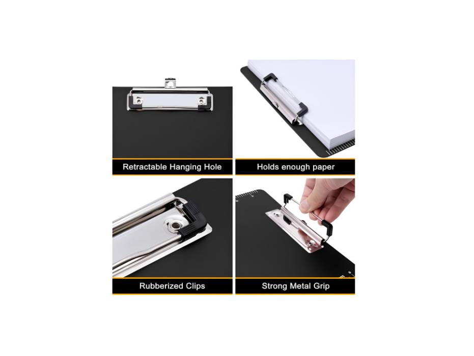 Srvnpioy A4 Plastic Clipboard, Black - Pack of 5