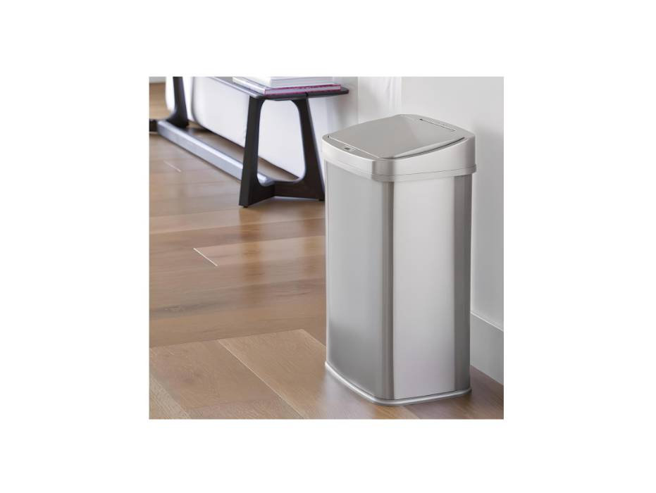 NINESTARS, DZT-50-28, 50 L Silver Lid Automatic Touchless Motion Sensor Stainless Steel Trash and Garbage Bin with Highly Durable Silver Lid Mechanism for Home, Kitchen and Office