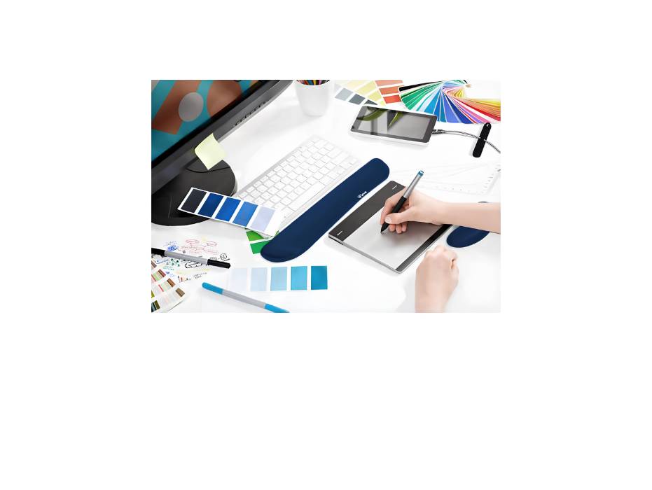 iFine Enlarged Memory Foam Set Keyboard & Mouse Wrist Rest Pad and Cushion Support (Blue)