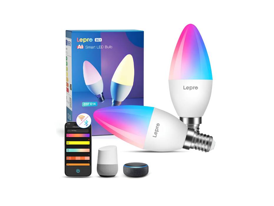 Lepro BC1 AI Smart Candle Bulb E14, Bluetooth & WiFi Smart Bulb C37 Dimmable, Works with Alexa & Google Assistant, Personalized AI Lighting Designer