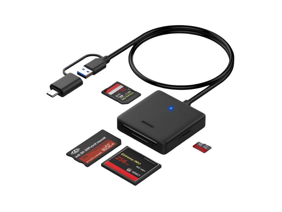 BENFEI 4in1 USB 3.0 and USB-C to SD Micro SD MS CF Card Reader Adapter, 4 Cards Simultaneously Read and Write