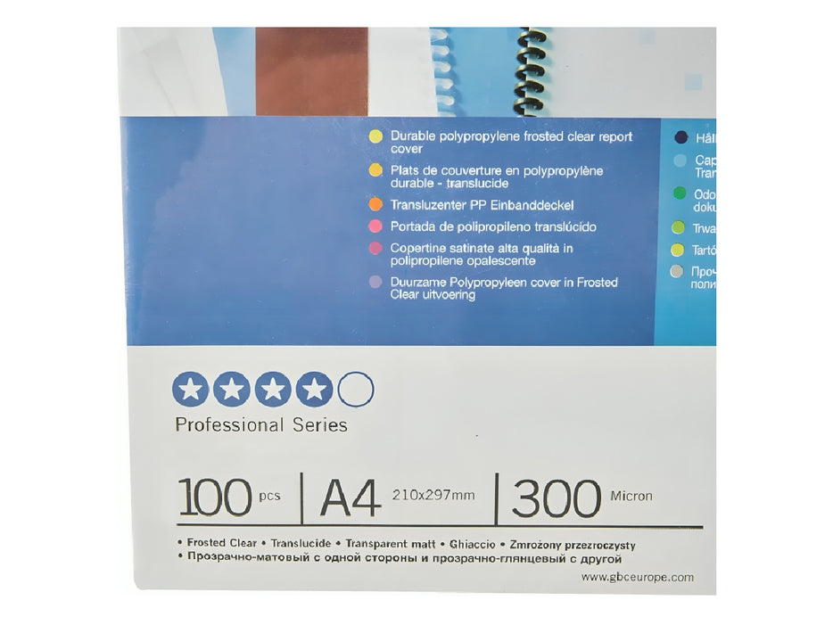 GBC PolyClear View Frost Binding Cover A4, 300micron, 100sheets/pack (107SIB386848)