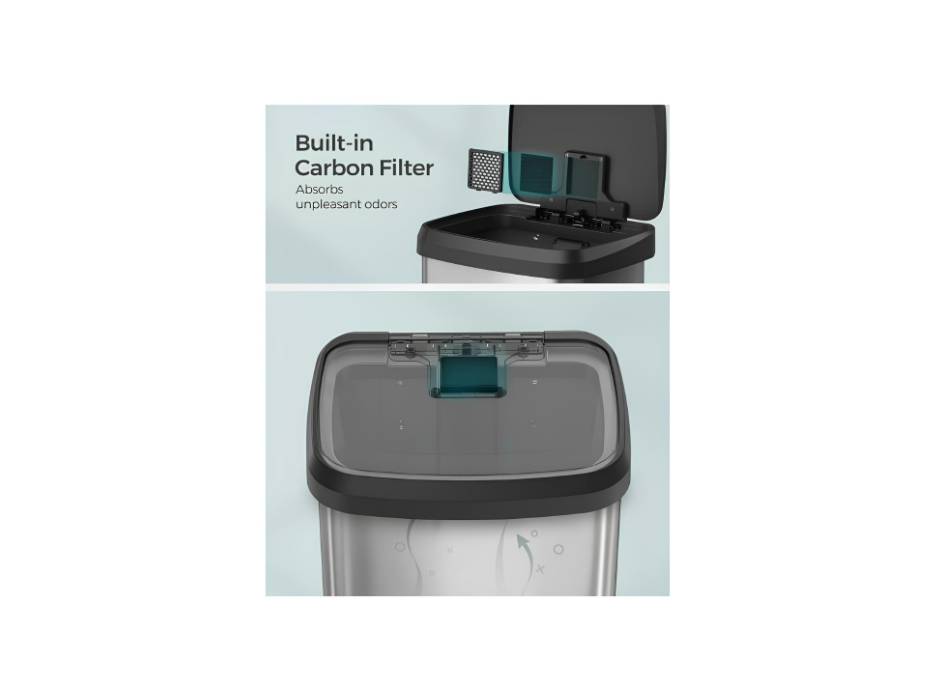SONGMICS 18-Gallon (68L) Stainless Steel Garbage Can, with Stay-Open Lid and Step-on Pedal, Soft Closure, Silver and Black ULTB520E68