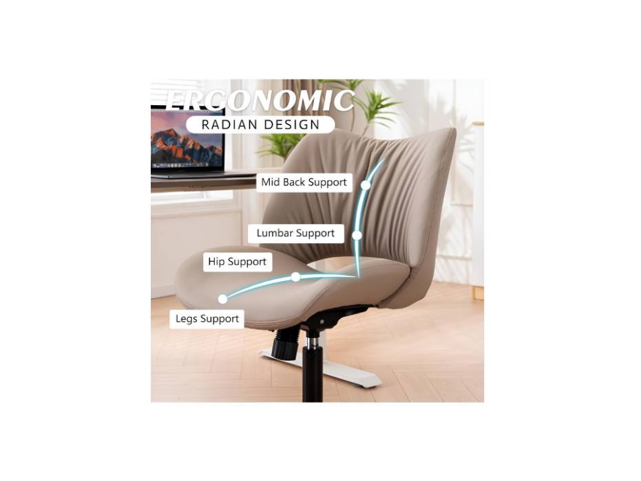 YOUTASTE Ergonomic Office Desk Chair for Home Computer Vanity Study Bedroom Makeup Room with Wheels and Back Swivel Adjustable Rolling Faux Leather Modern, Khaki