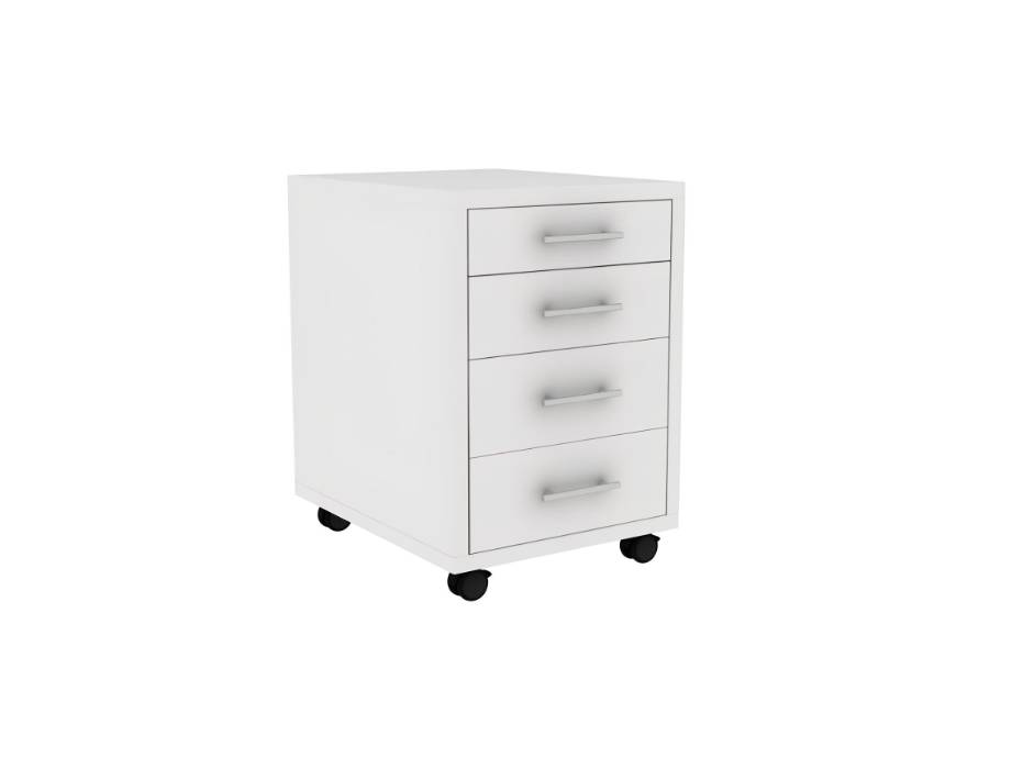 RIGID Wooden 4 Drawer Mobile Pedestal Filing Cabinet, Under Desk Storage Unit on Wheels, Bedside Organizer for Home & Office, White (50D x 40W x 56H CM)
