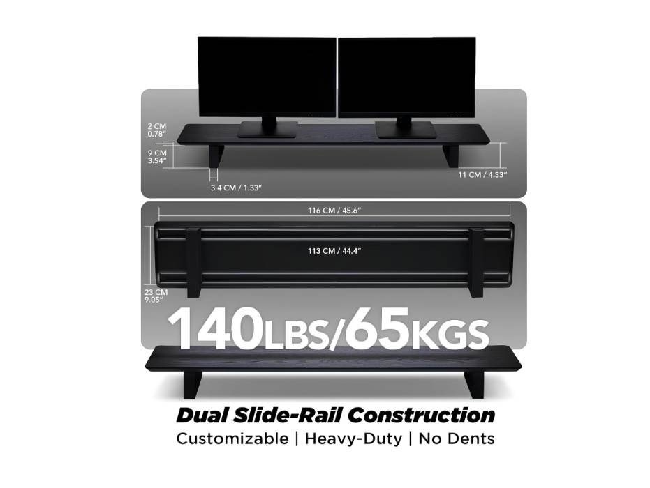 Moodular Wooden Monitor Stand 45.6” (116cm) Large Desk Organizer with Metal Slide Rails, Black