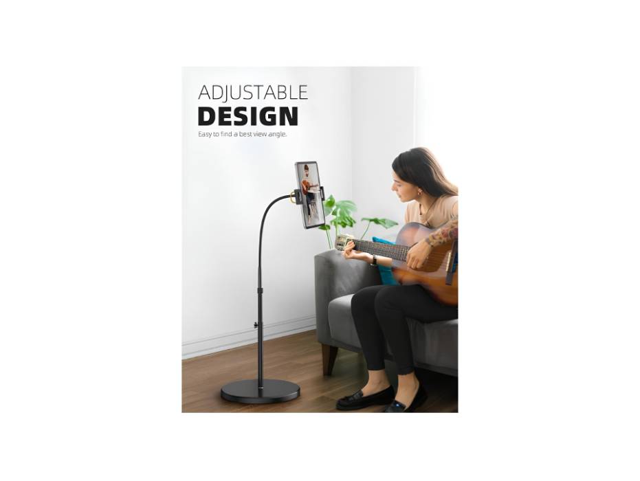 Lamicall Tablet Floor Stand - Gooseneck Swivel Holder Mount with Adjustable Height & 10.6lb Stable Base, Compatible iPad Mini Air Pro 12.9/9.7, Galaxy Tab, Kindle