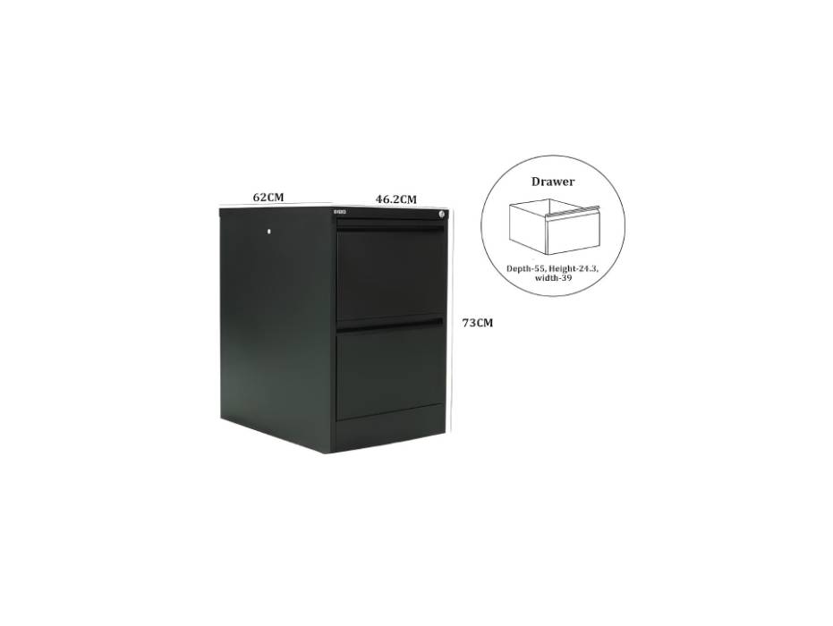 RIGID Steel Vertical Filing Cabinet Large Storage steel Cabinet, Metal Portable Cabinet with 2 Drawers for A4/Letter, Black