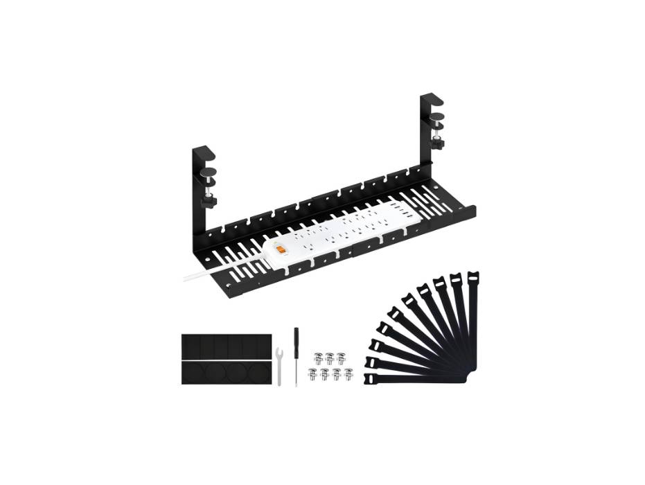 Under Desk Cord/Cable Management Tray, Adjustable Cord/Cable Organizer with Clamp Mount System