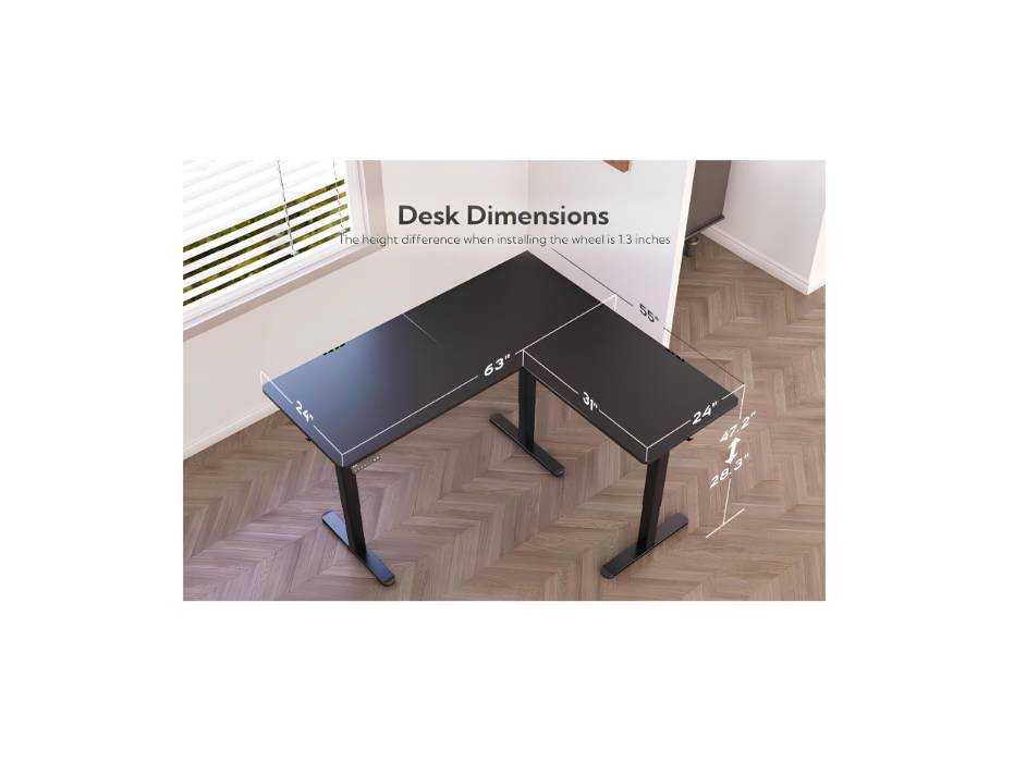 Claiks 63x55 inch L Shaped Standing Desk, Dual Motor Electric Corner Standing Desk with Adjustable Height, Black
