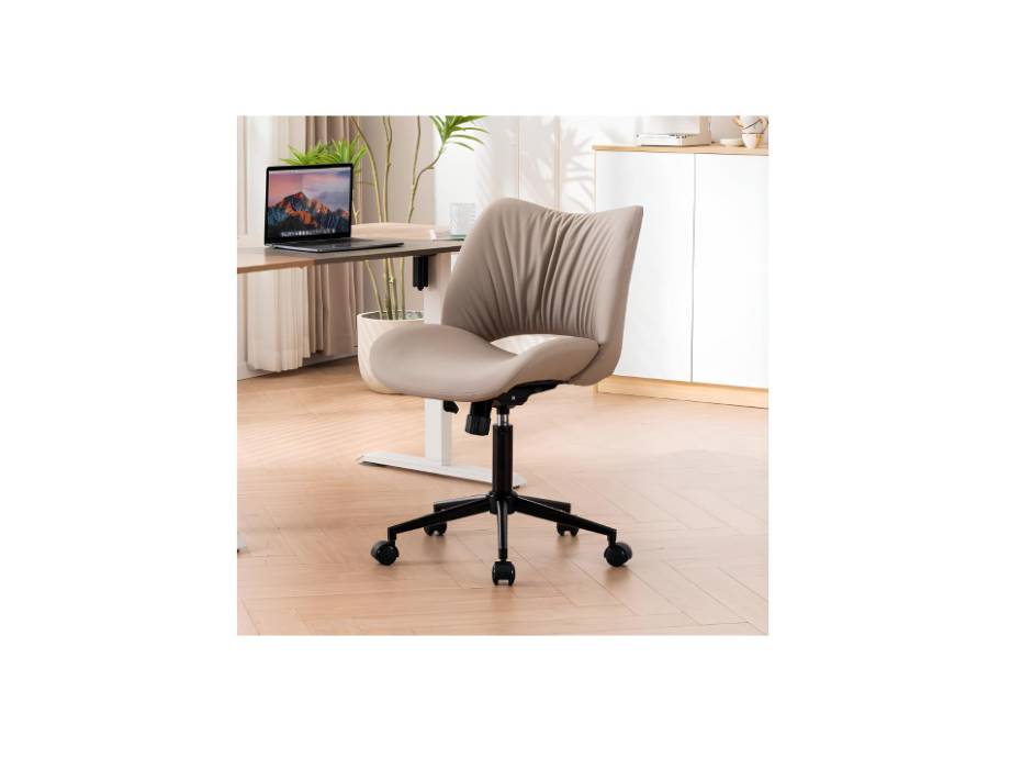 YOUTASTE Ergonomic Office Desk Chair for Home Computer Vanity Study Bedroom Makeup Room with Wheels and Back Swivel Adjustable Rolling Faux Leather Modern, Khaki