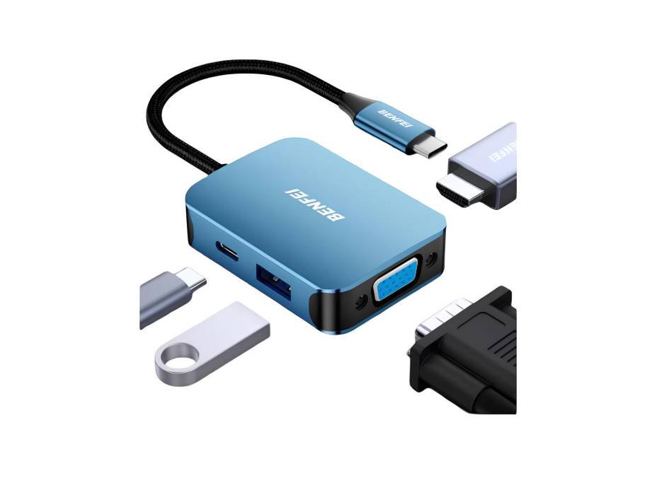 BENFEI USB C HUB 4-in-1, USB Type-C to HDMI VGA Adapter, USB C to USB Adapter, USB Type-C Power Delivery