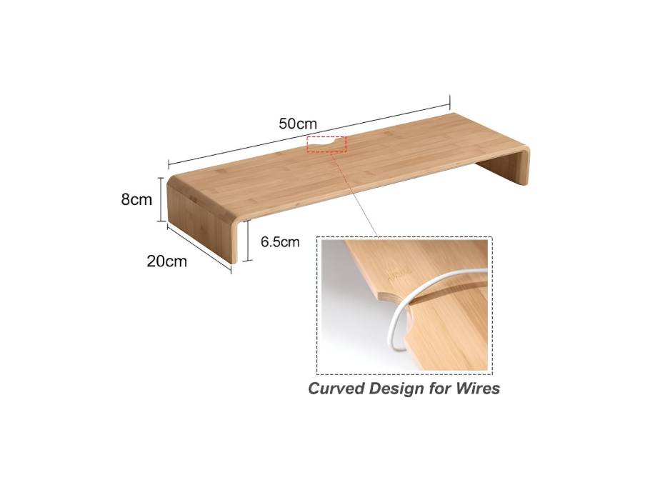 Monitor Stand Riser, Ergonomic Height Bamboo Wood Desktop Riser Organizer, No Assembly Required