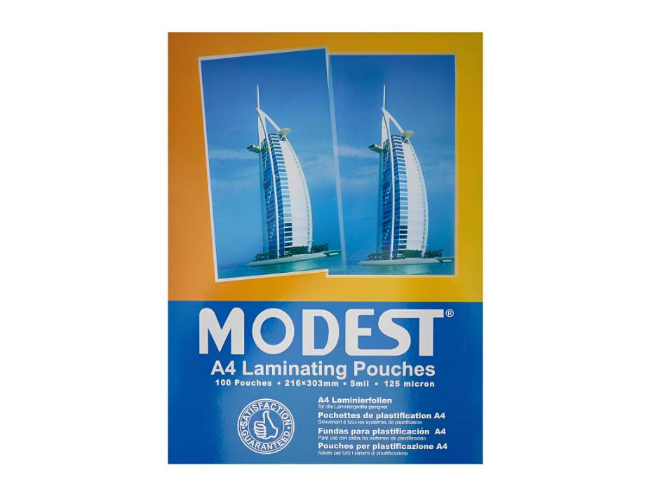 Modest A4 Laminating Pouch Films, 125 Microns, 216x303mm, 100/pack