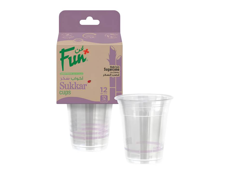 Fun Sukkar (Plant Based) Clear Cups 12oz, Pack of 12