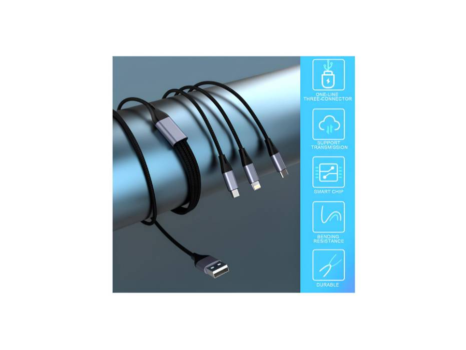 SKY-TOUCH 3 in 1 USB Phone Charger Cables 5A Fast Braided Nylon