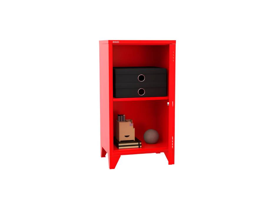 RIGID Mini Steel Locker with Lock and Key | Lockable Metal Storage File Cabinet for Home, School, Gym, Office, Garage | Durable Compact Organizer, Red (30D x 40W x 68H CM)