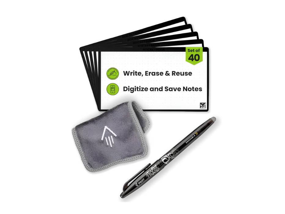 Rocketbook Cloud Cards - Eco-Friendly REUsable Index Note Cards With 1 Pilot Frixion Colorstick Pen & 1 Microfiber Cloth Included - Single Set Of 40 (7.6 cm X 12.7 cm)