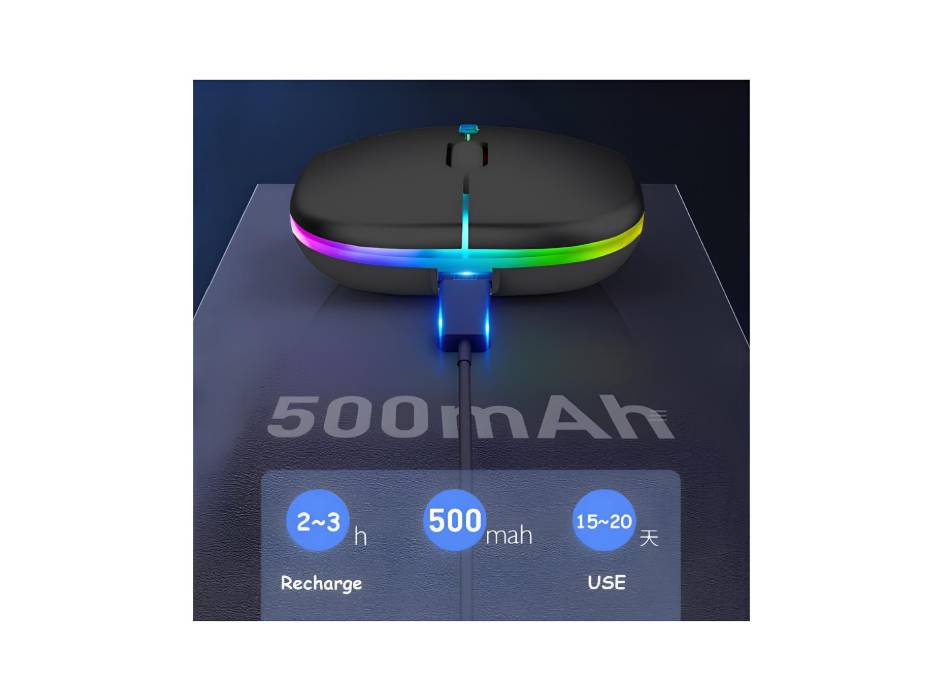 ANYOUI Wireless Bluetooth Mouse, LED Slim Dual Mode (Bluetooth 5.1 + USB) 2.4GHz Rechargeable Silent Bluetooth Wireless Mouse