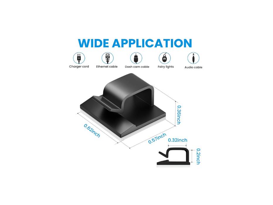 Small Cable Clips for Cord Management under Desk Nightstand, phone, PC charger, (Black & White),100pcs/pack