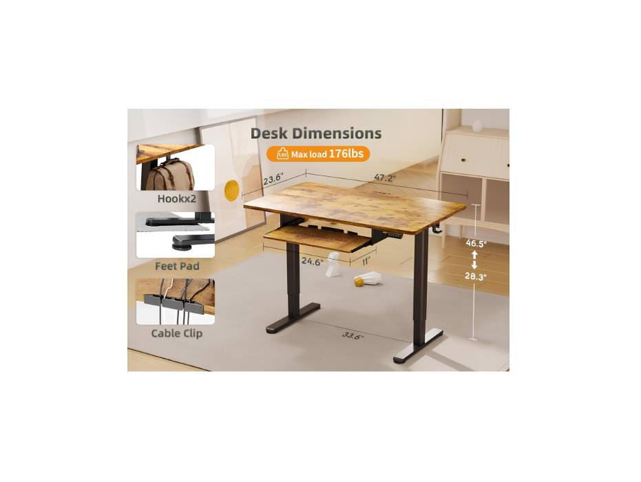 Claiks Standing Desk with Keyboard Tray, Raising Desks for Home Office and Computer Workstation, 48 Inches, Rustic Brown