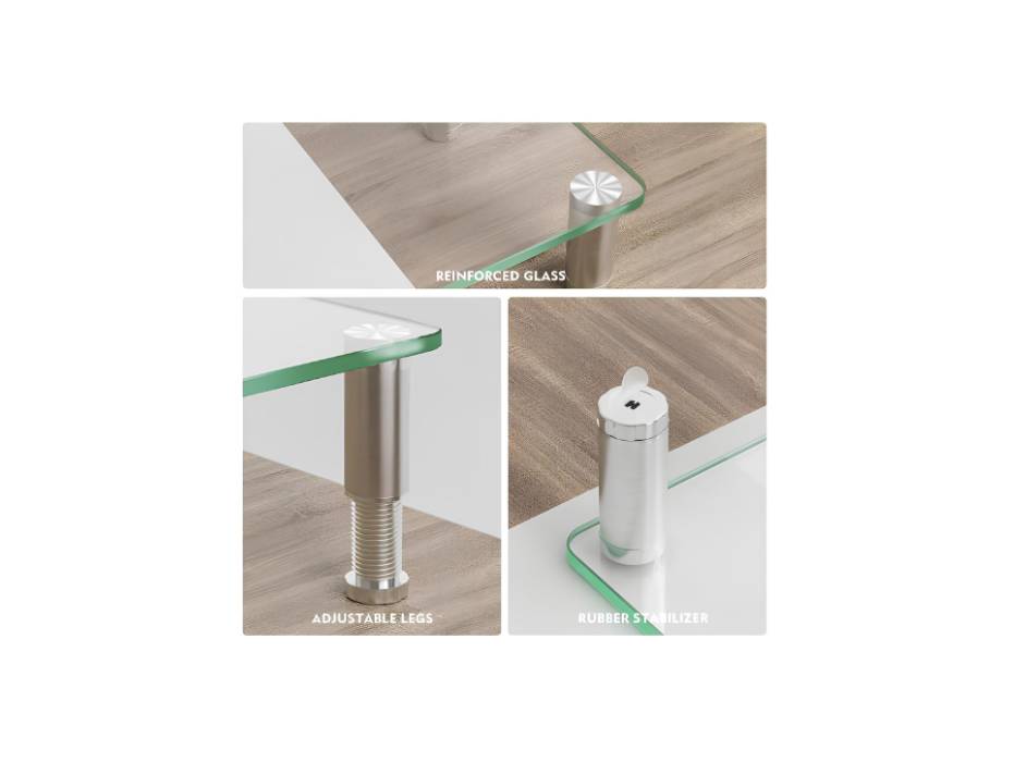 Clear Tempered Glass Computer Monitor Riser with Height Adjustable Multi Media Desktop Stand