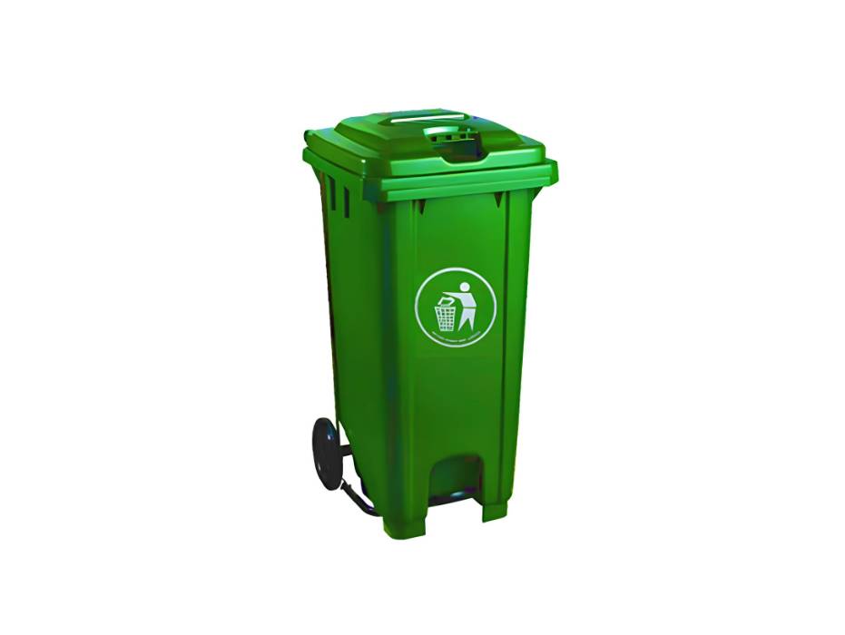 Tek Bin Garbage Bin with Pedal and Wheels Plastic 120liters, Green Color