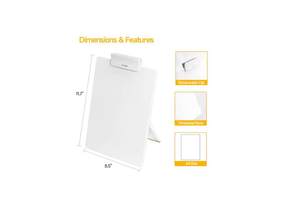 Glass Desktop Whiteboard with Reversible Stand, 8.5‘’x11.8'' Tabletop, To Do List Board, Design for Home Office and School