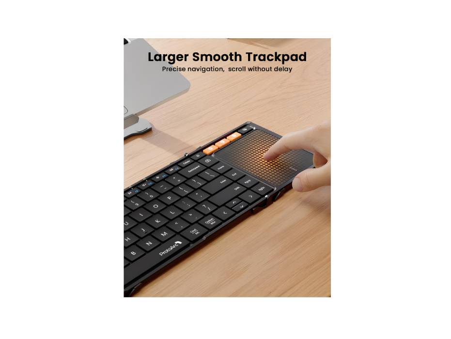 ProtoArc Foldable Keyboard with Touchpad, XK01 TP Folding Portable Keyboard, Full Size Keys, Large Trackpad Bluetooth Travel Keyboards