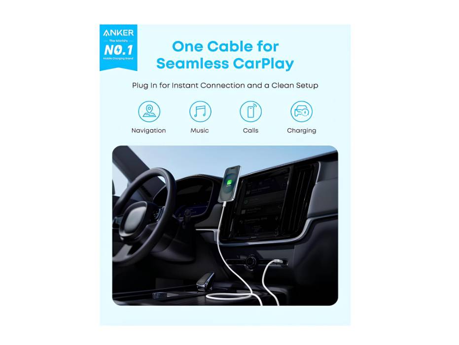 Anker Zolo USB to USB C Cable, Seamless CarPlay Connection, 3 FT Durable and Braided Type C Fast Charging Cable