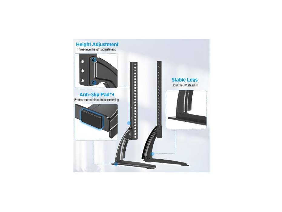 MOUNTUP TV Stand Mount, Universal TV Stand Tabletop for 27 to 55 inch, Holds up to 40kg, Height Adjustable TV Base MU1019-AE