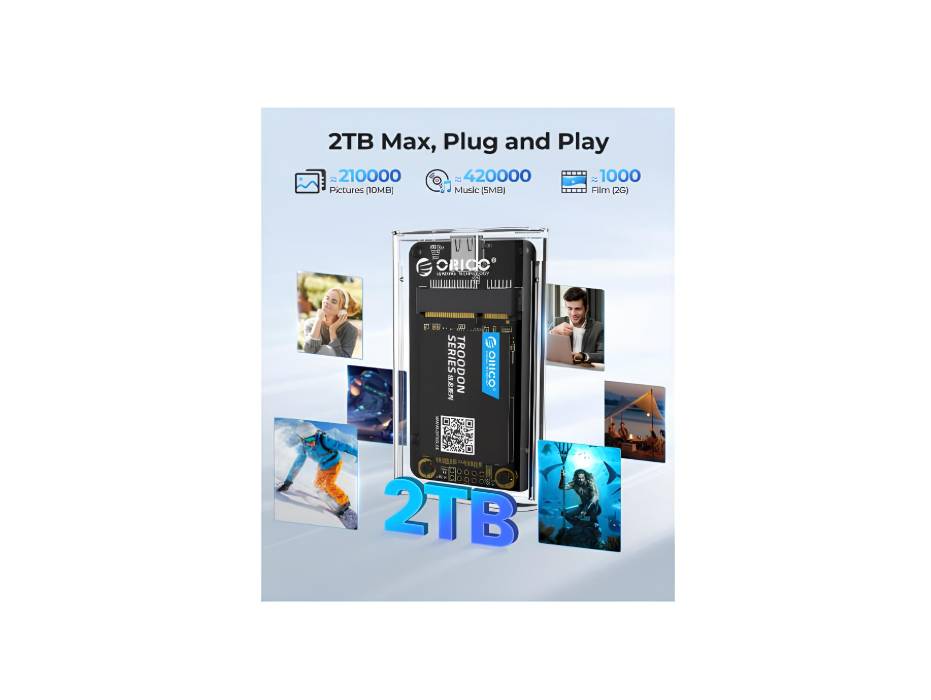 ORICO 5 Gb/s USB 3.0 mSATA SSD Enclosure, Tool Free Transparent External mSATA 3050 SSD Adapter with USB C to C Cable