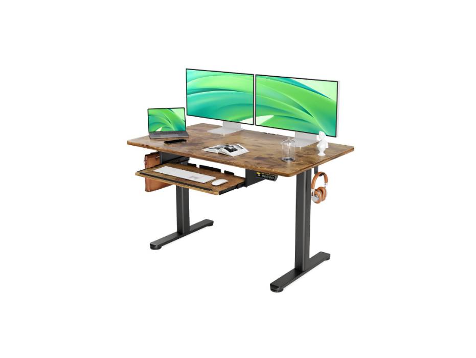 Claiks Standing Desk with Keyboard Tray, Raising Desks for Home Office and Computer Workstation, 48 Inches, Rustic Brown