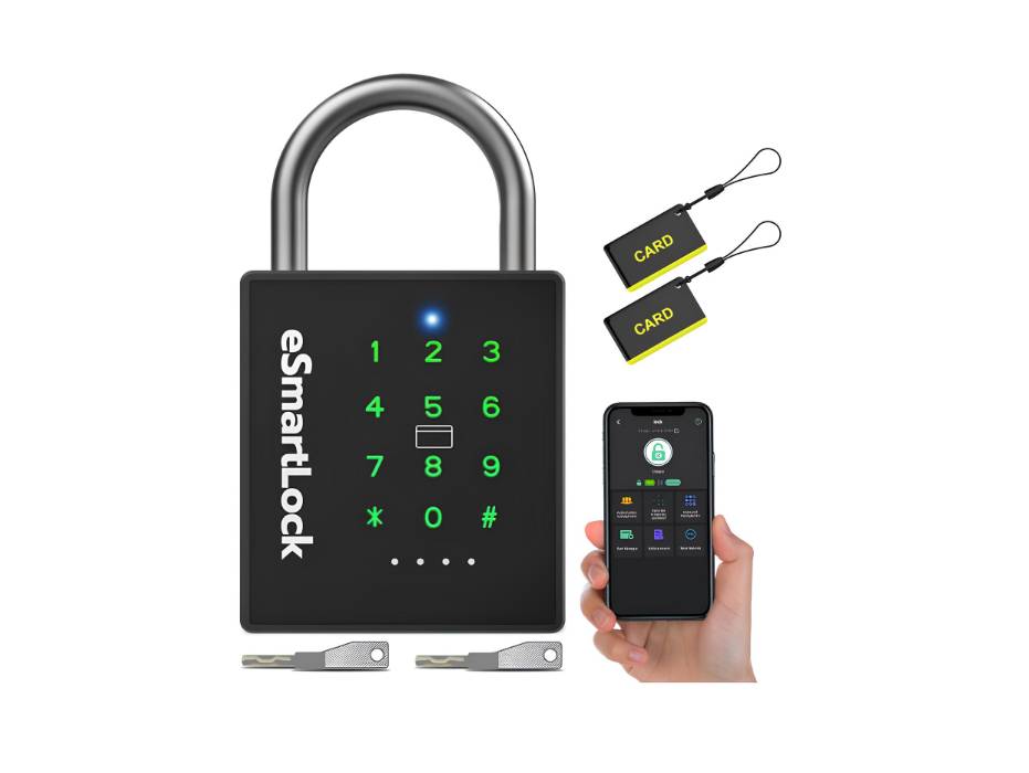 eLinkSmart Heavy Duty Smart Padlock with Key, PadLock with Code Keypad, Weatherproof Bluetooth RFID Keyless Electronic Digital Combination Lock