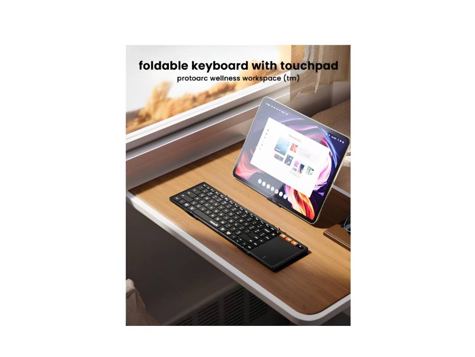 ProtoArc Foldable Keyboard with Touchpad, XK01 TP Folding Portable Keyboard, Full Size Keys, Large Trackpad Bluetooth Travel Keyboards