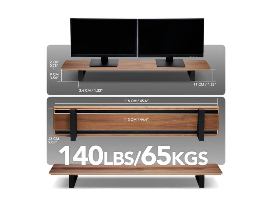 Moodular Wooden Monitor Stand 45.6” (116cm) Large Desk Organizer with Metal Slide Rails, Walnut