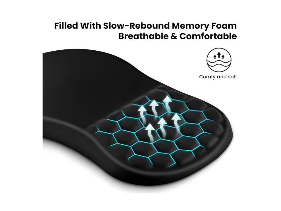EooCoo Mouse Pad Wrist Support with Memory Foam & Non-Slip Silicone Base, Ergonomic, 12x8 inch, Black