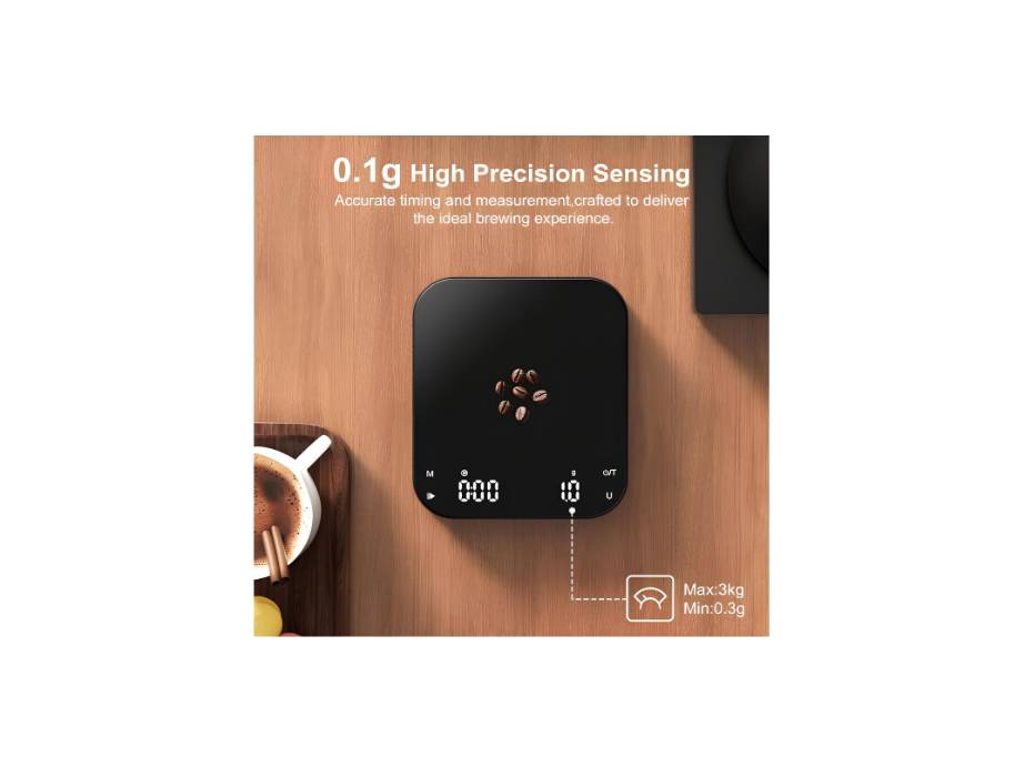 Ultrean Coffee Scale with Timer, 3kg/0.1g High Precision Drip Espresso Scale with Auto Tare, Rechargeable Kitchen Food Scale with Digital LED, Touch Sensor and Silicone Cover