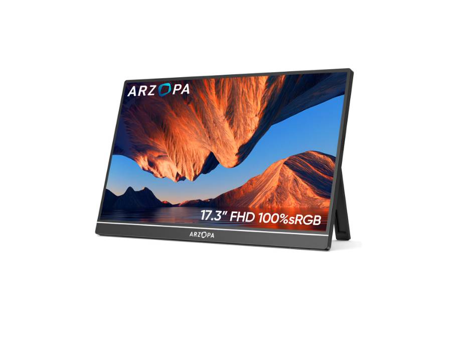 ARZOPA Portable Monitor 17.3 inch, 1080P FHD IPS Kickstand, HDMI, USB C with Dual Speakers