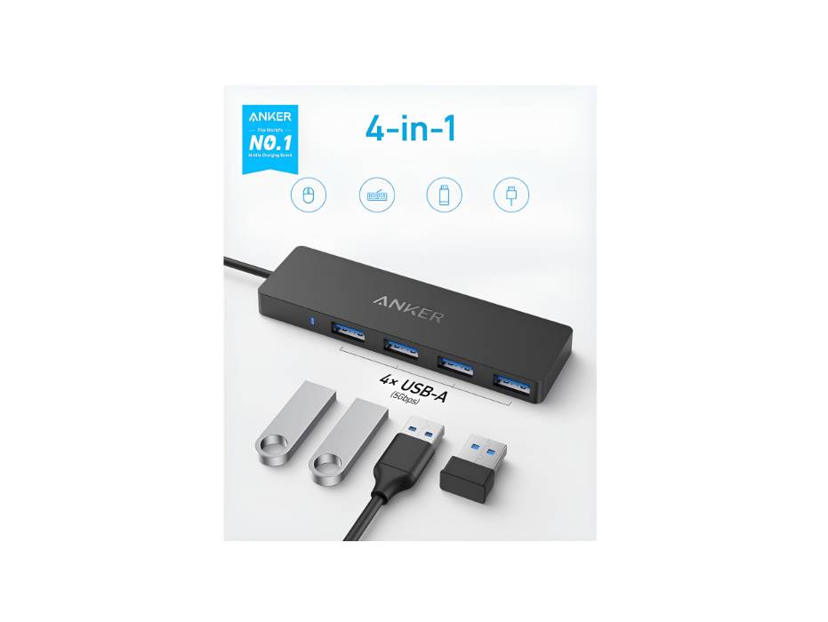 Anker 4-Port USB 3.0 Data Hub, Ultra-Slim 5Gbps USB-C OTG Hub with 20 cm Extended Cable