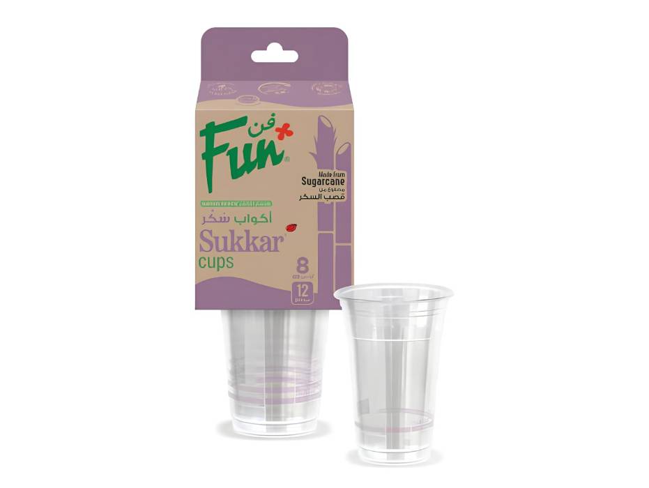 Fun Sukkar (Plant Based) Clear Cups 8oz, Pack of 12