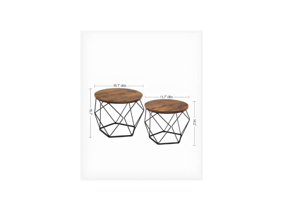 VASAGLE Coffee Side Table Set Of 2, End Table With Steel Frame, For Living Room, Bedroom, Office