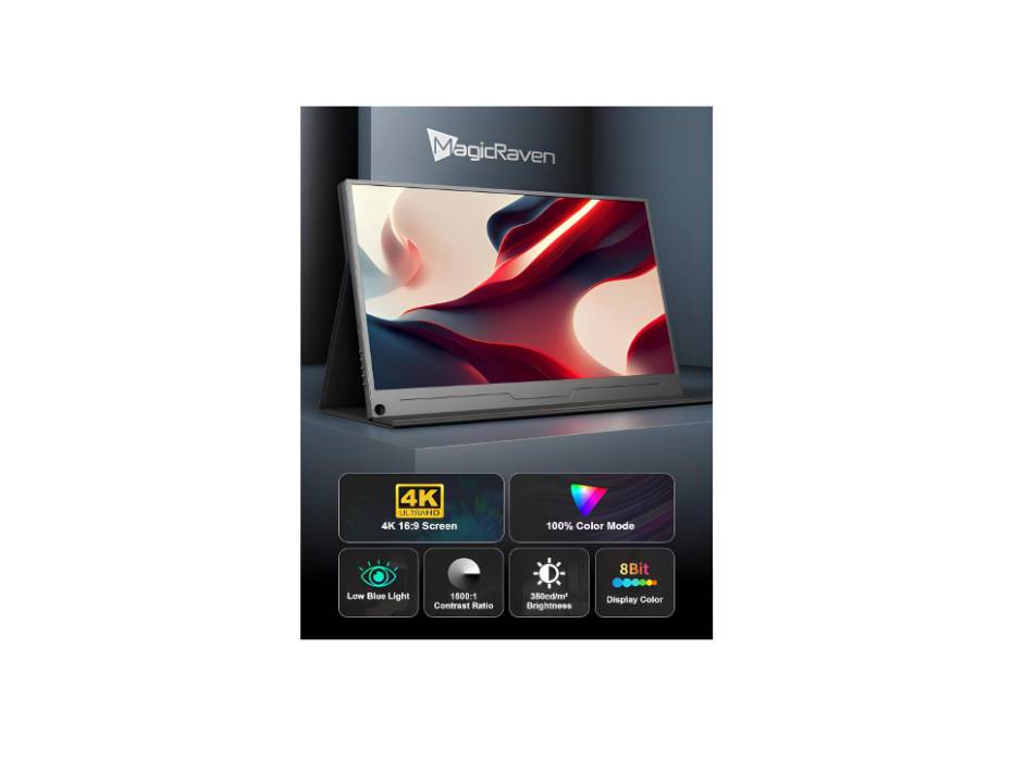 MagicRaven 4K Portable Gaming Monitor, 15.6" Laptop Monitor, Dual USB C HDMI, VESA Gaming Display with Speakers, Travel Monitor for PS4/5 Xbox Switch