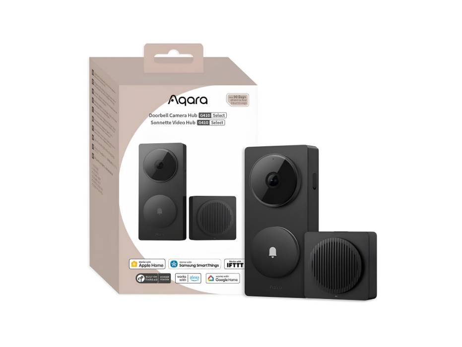 Aqara Smart Video Doorbell G410, Smart Home Hub, Battery/Wired Power, Black