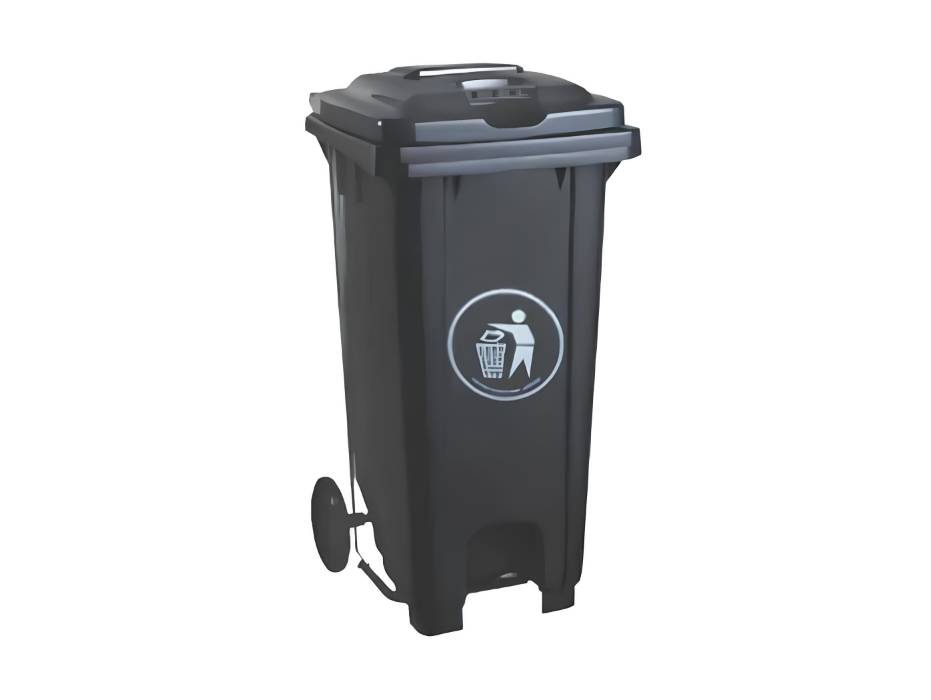 Tek Bin Garbage Bin with Pedal and Wheels Plastic 240liters, Grey Color